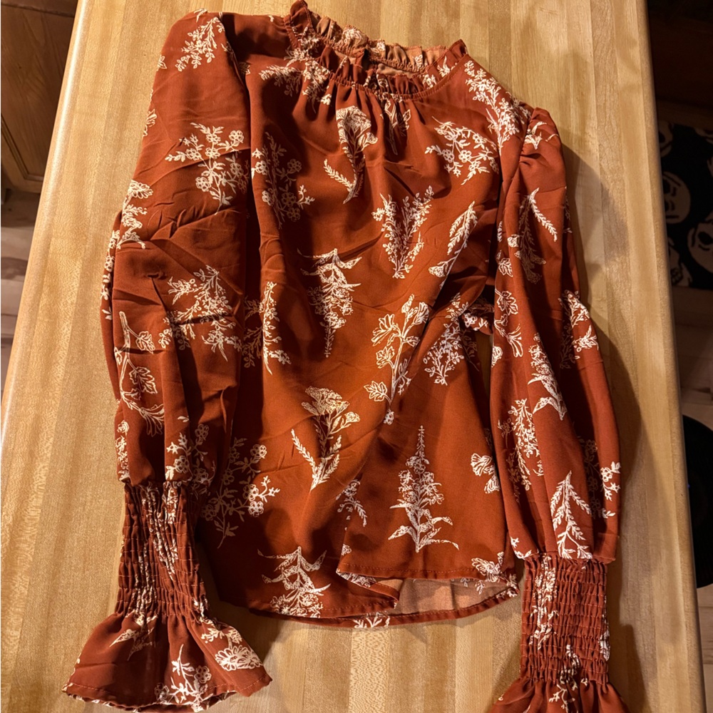 SHEIN Rust Floral Blouse